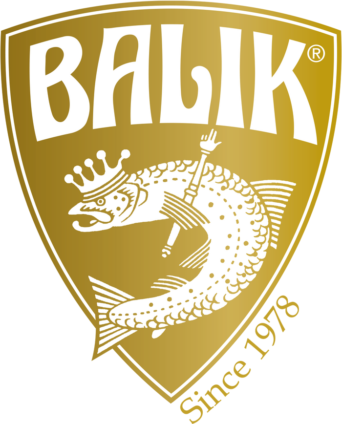 BALIK Wappen in Gold mit gekröntem Lachs, since 1978